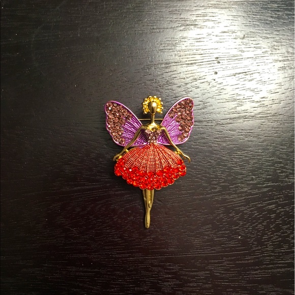 Multi Color Austrian Crystals Fairy Ballerina Dancer Enhanced Brooch Pin Pendant - Picture 3 of 14